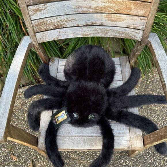 Cynthia Rowley Spider Shaped Black Pillow Halloween Faux Fur Decor 9"X 17" Plush - Picture 3 of 16